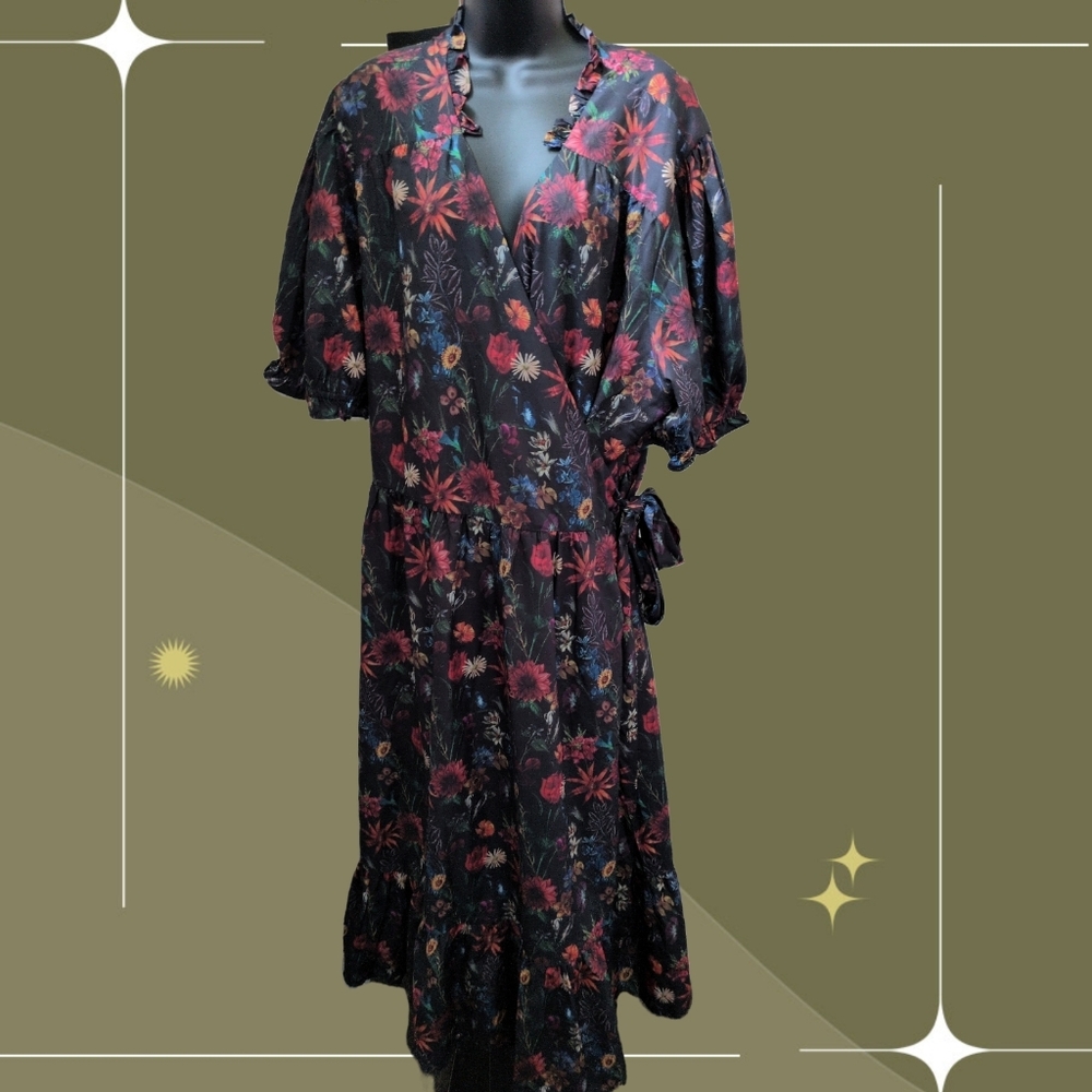 ✨ nwt Jessakae Elara Black Floral Wrap Dress Size 5x